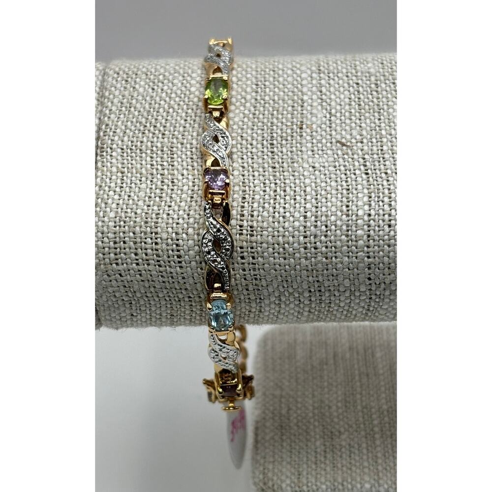 Prime Art & Jewel Sterling Silver Gold Vermeil Multi Stone Bracelet #71640